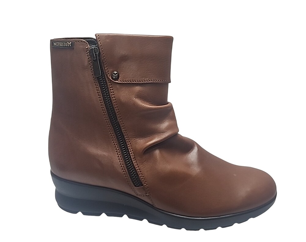 Mephisto Wedge Ankle Booties Size 7.5 Brown Leather Comfort Slouchy Zipper Boots
